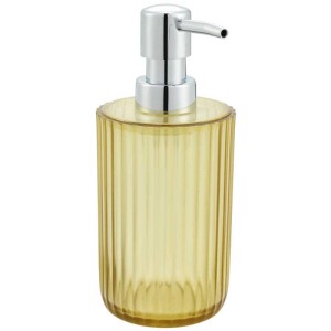 Distributeur de savon Diaqua Priscilla jaune transparent avec pompe chromée, design côtelé.