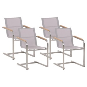 Set di sedie da giardino Beliani Cosoleto, 4 sedie in acciaio inox beige con braccioli effetto legno.