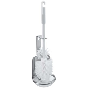 Ensemble brosse WC ronde Diaqua Inox avec support mural et brosse blanche.