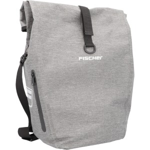 Borsa da bici Fischer Plus Cita grigia con chiusura a rullo, tasca esterna e catarifrangenti.