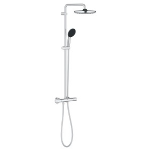 Sistema doccia Grohe Vitalio Start 250, cromo, con soffione e doccetta, termostato e asta doccia.