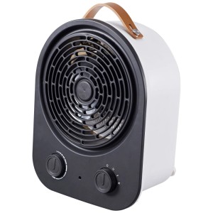 Radiateur soufflant Emerio blanc et noir avec poignée aspect cuir, 2000 W.