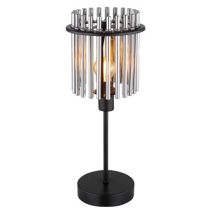 Schwarze Globo Tischleuchte Gorley mit Rauchglas-Elementen, Design-Tischlampe für E14 Leuchtmittel.