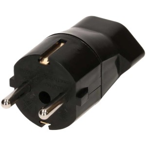 Adaptateur de voyage noir Type 23 vers fiche Schuko, 250V/16A, pour multiprises.