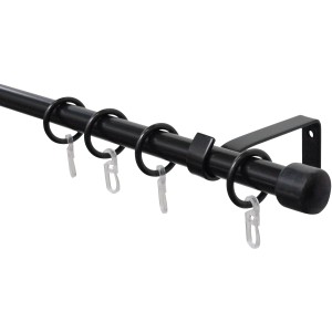 Set Gardinia Cap nero, bastone per tende estensibile a 1 binario con anelli e supporto.
