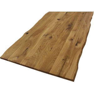 Piano tavolo in legno massello di rovere selvatico oliato con bordo naturale, 180x80 cm, certificato FSC®.