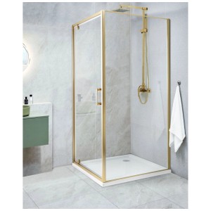 Beliani Cabine de douche Darli en verre transparent et doré 185 x 90 x 90 cm