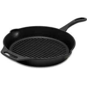 Padella grill Petromax in ghisa con manico (30cm) per grigliare carne e verdure.