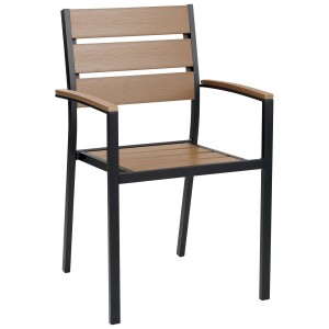 Set sedie da giardino Beliani Vernio, 6 sedie, legno chiaro/struttura nera.