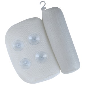 Oreiller de bain MSV Sally, blanc, avec ventouses pour une fixation sûre dans la baignoire.