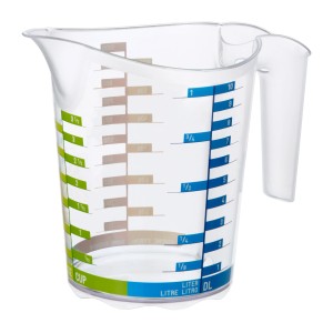 Rotho Misurino Domino 1 l, utensile da cucina trasparente con scala per liquidi e ingredienti.