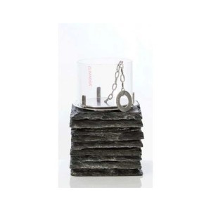 Climaqua Xing : Bougeoir de table avec cylindre en verre et base en pierre, 150x100x100 mm.