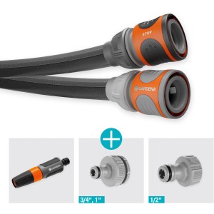 Set tubo da giardino Gardena Liano Life 30m con spruzzatore e connettori.