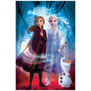 Maxi poster "La Reine des Neiges 2" (61x91,5 cm) avec Anna, Elsa et Olaf sur fond bleu.