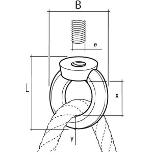 Technische Zeichnung der Conacord Ringmutter aus Stahl C15E, Ø 6 mm x 37 mm, mit Gewinde und Seil.
