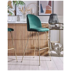 Beliani tabourets de bar Arcola, lot de 2, velours vert émeraude, structure dorée. Tabourets élégants pour la cuisine.