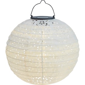Lanterne solaire décorative Pellaro blanche, Ø 25 cm, avec anse. Idéale pour jardin et balcon.