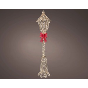 Lanterna a piantana LED Lumineo dorata, 150 cm, con micro-LED bianco caldo e fiocco rosso. Decorazione natalizia.