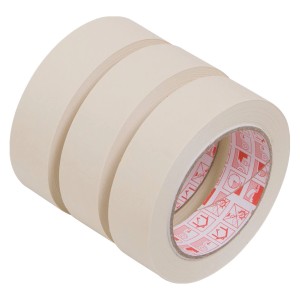 Lot de 3 rouleaux de ruban de masquage crêpe beige, 50m x 30mm chacun, pour peinture intérieure.