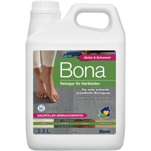 Bona Ricarica detergente per pietra, piastrelle e laminato 2,5 l. Pulisce senza aloni e asciuga rapidamente.