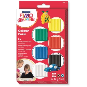 Fimo kids Colour Pack Basic, 6 Farben Modelliermasse zum Modellieren und Ofenhärten.