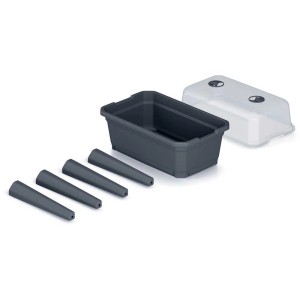 Set per semenzaio rialzato Ecoline antracite con vasca, coperchio e piedini.