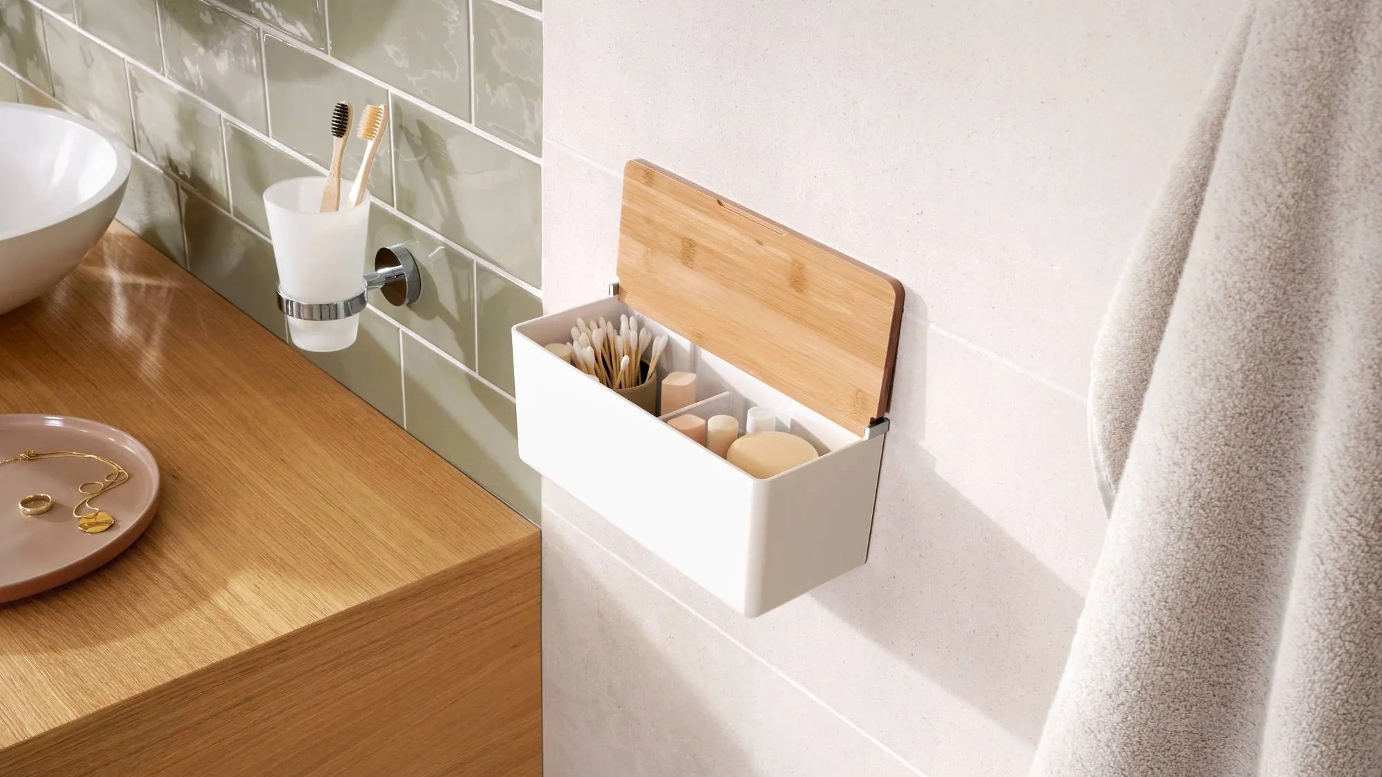 Offene Box Tesa Aufbewahrungsbox Baboo Medium mit Deckel Weiss (HxBxT) 11 x 24,2 x ...