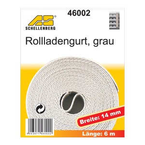 Sangle grise Windhager, largeur 14 mm, pour moteurs de volets roulants. Sangle de volet roulant robuste enroulée.