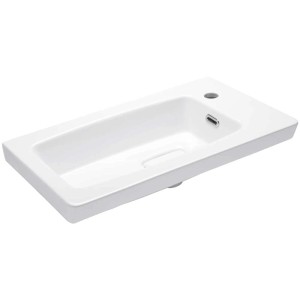 Lavabo d'angle blanc AquaSu Tablo, 60x34cm, avec trou de robinet à droite et trop-plein.