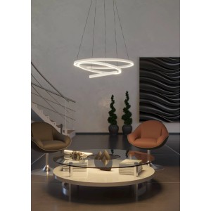Lampada a sospensione a LED bianca Eglo Lobinero-Z, dimmerabile e smart controllabile tramite app, Ø 61 cm.