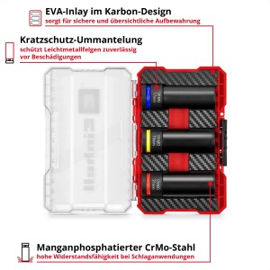 Einhell Jeu de douilles à choc (3 pièces) dans une mallette avec douilles à code couleur et protection de jante.