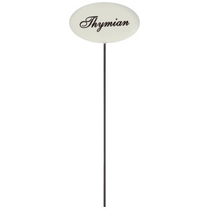 Emailleweißer Kräuterstecker Thymian, 30 cm, zur Beet- und Kübelbeschriftung.