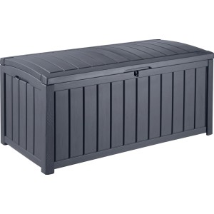 Keter Glenwood box contenitore, 390 l, antracite. Box universale effetto legno con coperchio richiudibile.