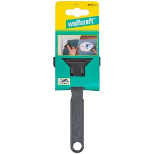 Grattoir Wolfcraft avec boîtier plastique, lame de 61 mm pour enlever les résidus de peinture et les autocollants.