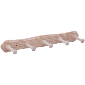 Hakenleiste aus Kiefernholz mit 6 Haken, Lochabstand 320 mm.