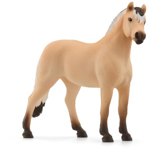 Detailgetreue Schleich Pferdefigur: Fjord Pferd Wallach, hellbraunes Fell, dunkler Aalstrich, zweifarbige Mähne.