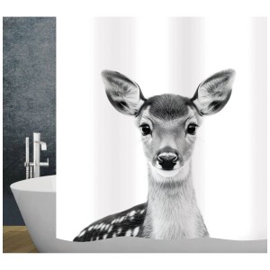 Diaqua Duschvorhang Bambi, Textil, 120x200 cm, mit Reh-Motiv im Badezimmer.