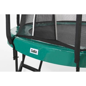Dettaglio: Trampolino verde Salta First Class ø 427 cm con rete di sicurezza e scala.