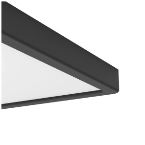 Eckige, schwarze LED-Deckenleuchte Fueva 6 von Eglo mit weißem Diffusor, 39x39 cm.