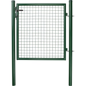 Portillon simple en grillage ondulé vert, 1x0,75m, avec serrure et clé pour clôture de jardin.