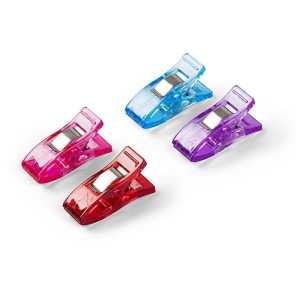 Clip per tessuto Prym Love, 12 pezzi, in rosso, rosa, blu e viola. Strumento creativo per fissare i tessuti.