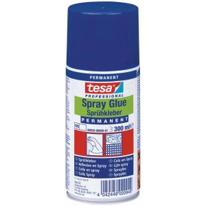 Tesa Spray Adesivo Permanente, bomboletta da 300 ml con tappo blu. Adesivo versatile per incollaggi permanenti.