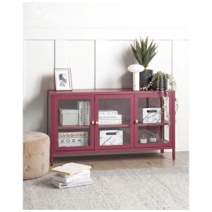 Vitrine rouge en acier Beliani Newport avec portes en verre, 64x115x35 cm.