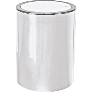 Cestino cosmetici Kleine Wolke Clap bianco neve, 5 l, con coperchio basculante e bordo cromato.