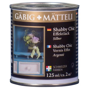 Boîte de vernis à effet Gäbig+Mätteli Shabby Chic argent brillant, 125 ml.