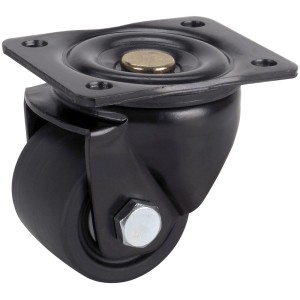 Schwarze Doerner + Helmer Schwerlastrolle aus Stahl, verzinkt, mit 7,5 cm Durchmesser.