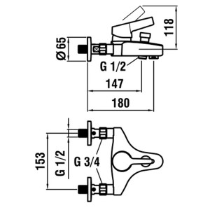 Disegno tecnico del miscelatore monocomando per vasca Similor Swap, cromato, con dimensioni.