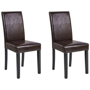 Set di 2 sedie da pranzo Broadway in similpelle marrone scuro con gambe in legno.