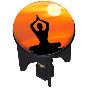 Tappo lavandino Pluggy Arrebol con motivo yoga e tramonto.