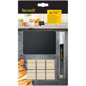 Kreidetafel-Set A7 mit 6 Holzhaltern (Teak) und Kreidestift für Keilrahmen.